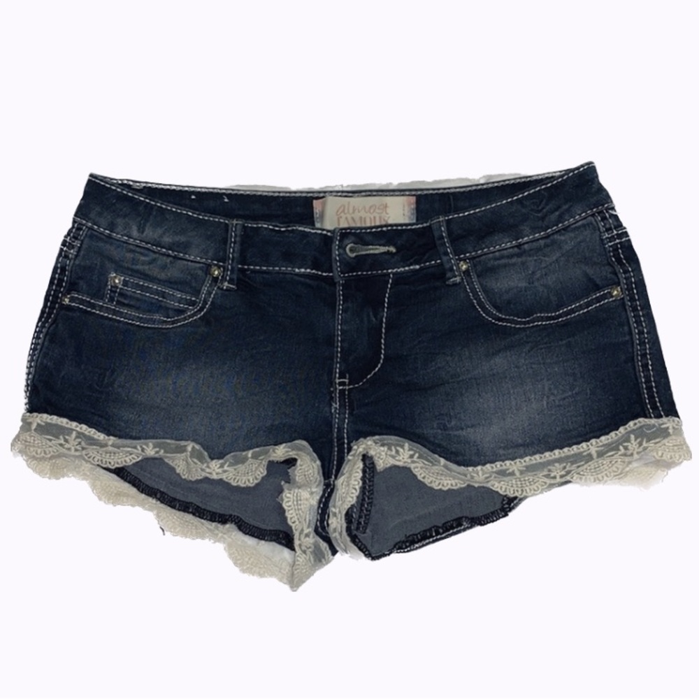 Almost Famous Dark Blue Jean Shorts with Lace Detail